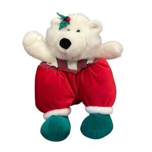 Vtg 1992 Commonwealth White Teddy Bear Christmas Stuffed Plush with Gift Pockets